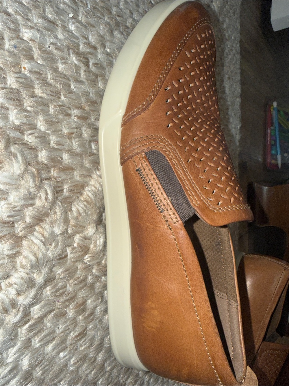 Ecco Men’s Brown Perforated Leather Slip-On Loafers - 41 - Picture 5 of 6